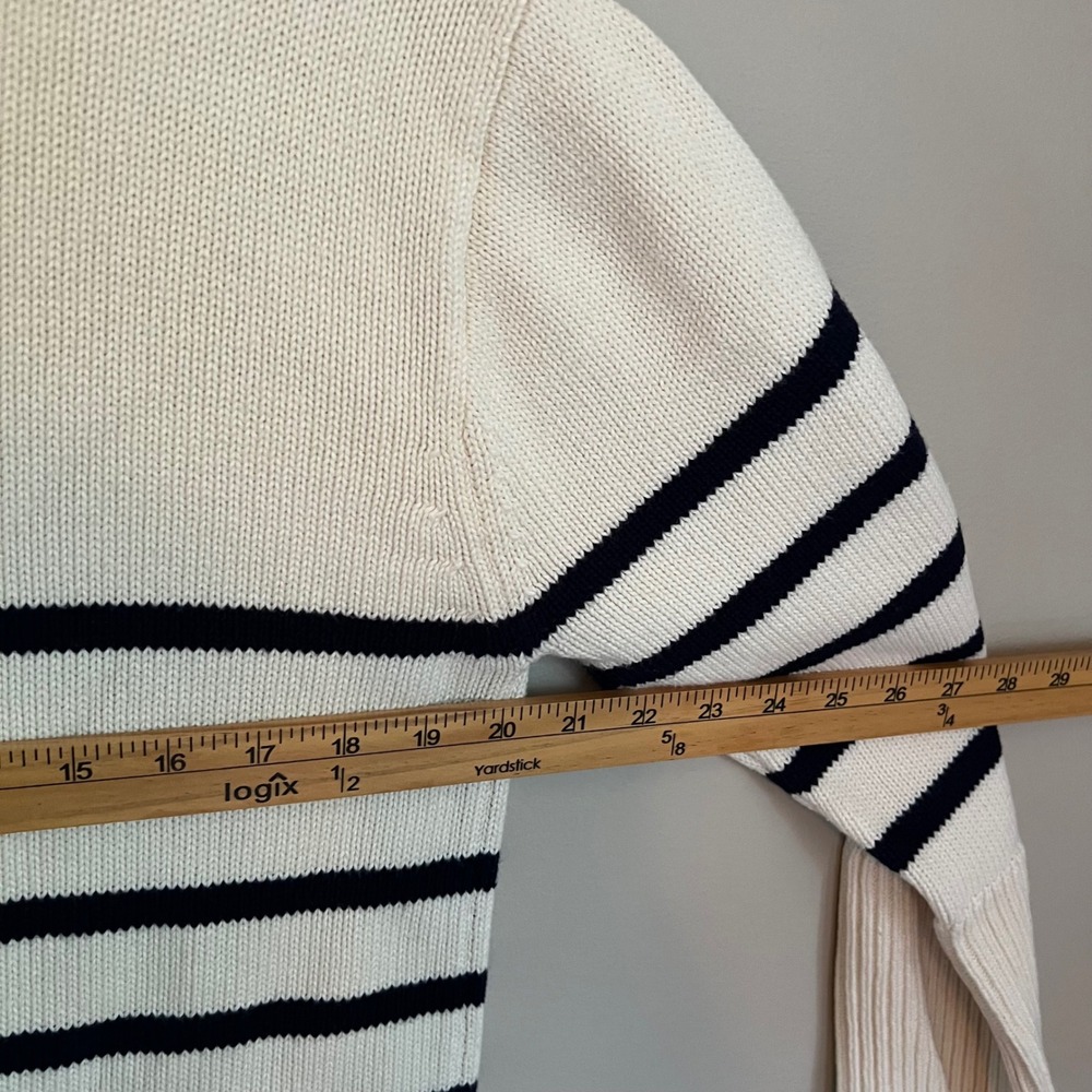Gap Fisherman Cream Navy Striped Cotton Button Cardigan Sweater S Coastal Preppy - Picture 7 of 8